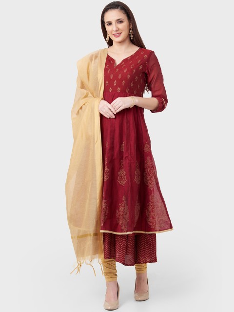 

IMARA Women Maroon Solid Kurta with Palazzos & Dupatta
