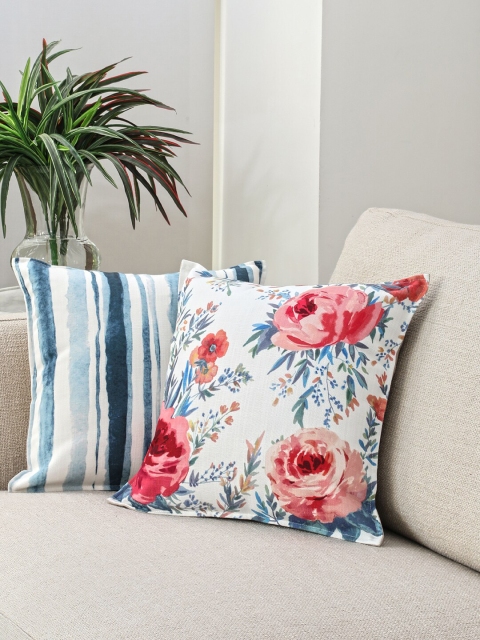 

BLUE BOAT Off-White & Blue Set of 2 Floral Square Cushion Covers