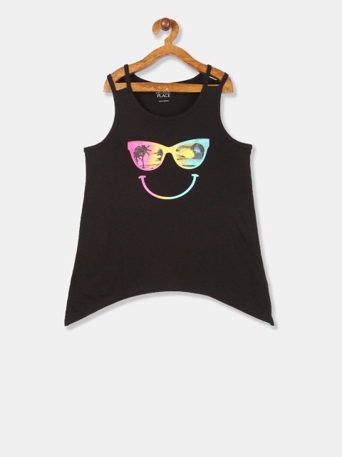 

The Childrens Place Girls Black & Pink Printed Tank Top