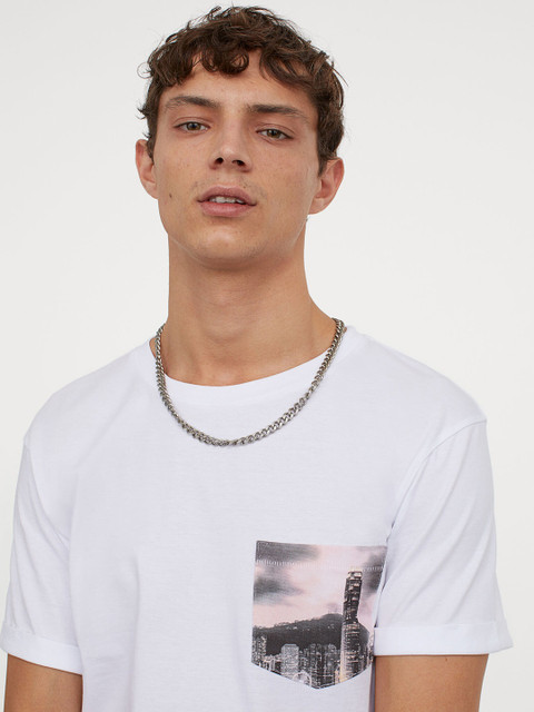 

H&M Men White & Grey Graphic Print Cotton T-shirt
