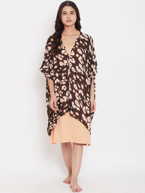 

The Kaftan Company Brown Printed Layered Nightdress
