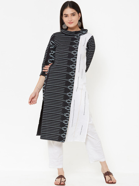 

Vedic Women Black & Black Striped Straight Kurta