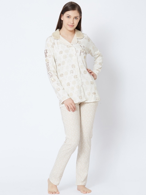 

Sweet Dreams Women Off-White & Beige Printed Night suit