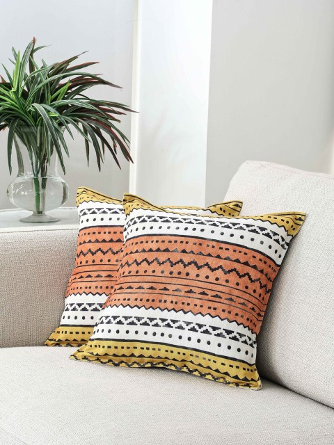 

BLUE BOAT Multicoloured Set of 2 Geometric Square Cushion Covers, Multi