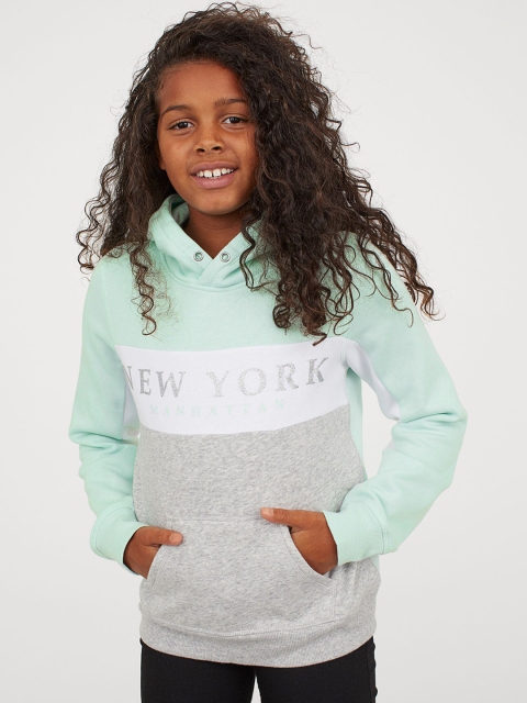 

H&M Girls Green & Grey Printed Hoodie