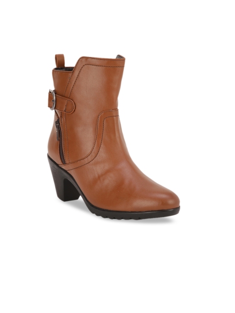 

Bruno Manetti Women Tan Brown Solid Heeled Boots