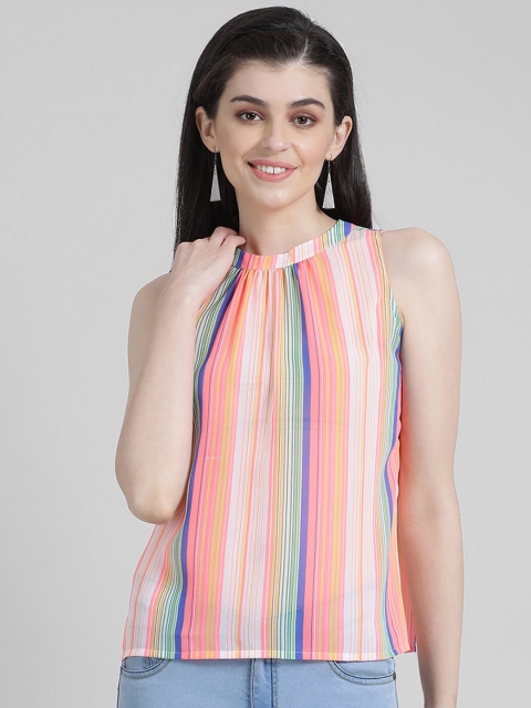 

Zink London Women Pink Striped A-Line Top