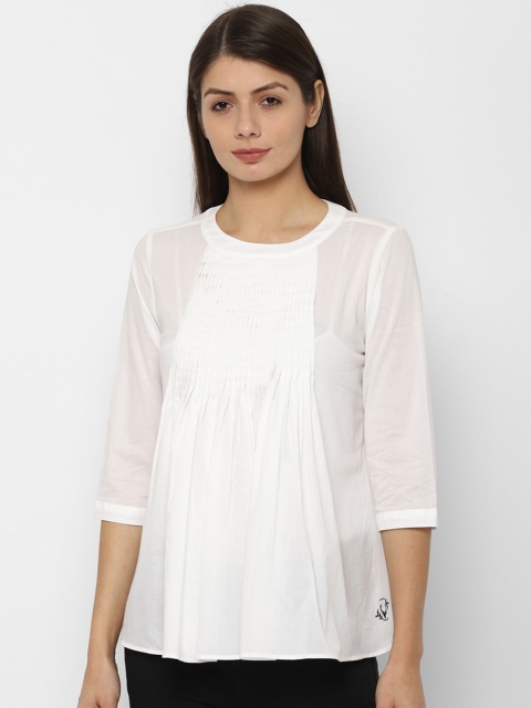 

Allen Solly Woman Women White Solid A-Line Pure Cotton Top
