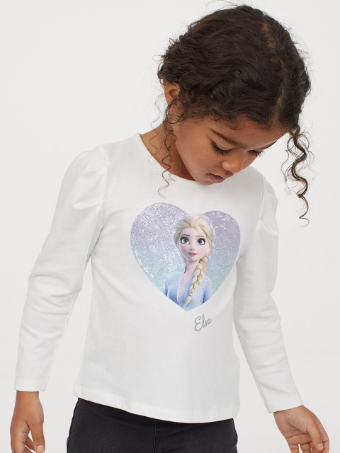 

H&M Girls White & Blue Elsa Motif-Detail Jersey Top
