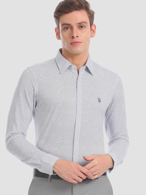 

U.S. Polo Assn. Men White & Black Slim Fit Printed Casual Shirt
