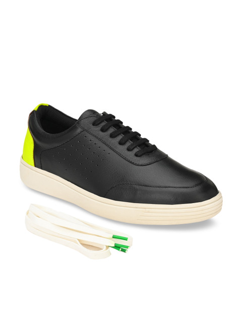

Delize Men Black Solid Leather Sneakers