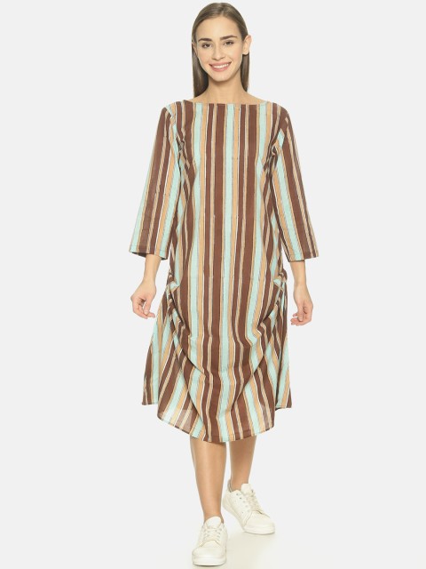 

NANGALIA RUCHIRA Women Brown Striped A-Line Dress