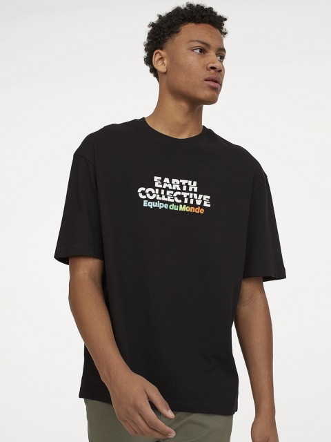 

H&M Men Black Heavy Cotton Jersey T-shirt