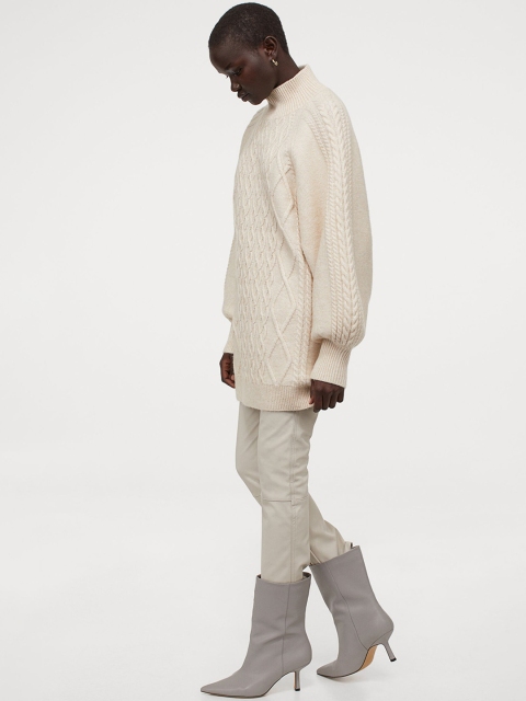 

H&M Women Beige Solid Cable-Knit Jumper