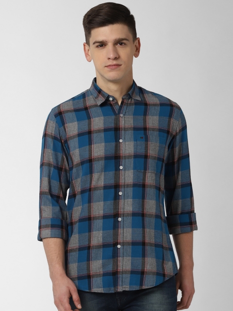 

Peter England Casuals Men Blue & Grey Slim Fit Checked Casual Shirt