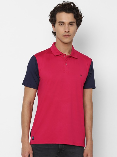 

Solly Sport Men Pink & Navy Blue Colourblocked Polo Collar T-shirt