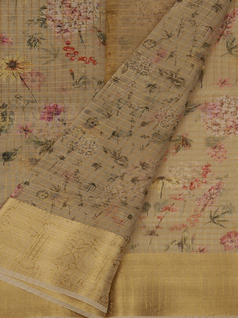 

Pothys Cream-Coloured Printed Tissue Saree