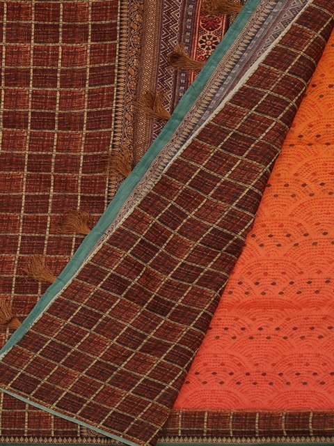 

Pothys Orange & Brown Pure Cotton Printed Saree