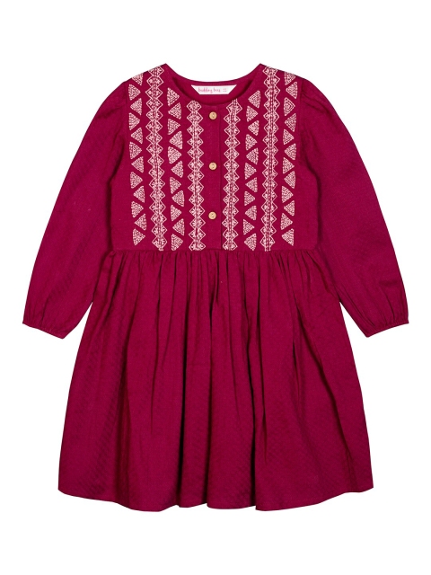 

Budding Bees Girls Maroon & White Embroidered Fit and Flare Dress