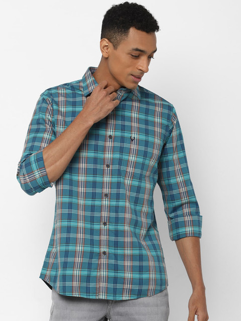 

Allen Solly Men Turquoise Blue Regular Fit Checked Casual Shirt