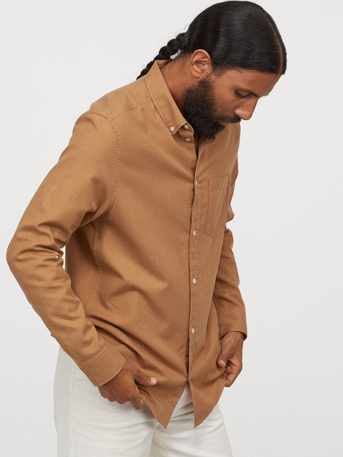 

H&M Men Brown Solid Oxford Shirt Regular Fit