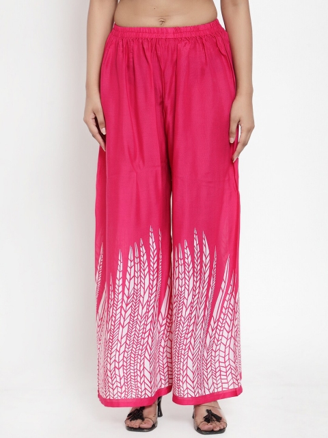

NEUDIS Women Pink & White Printed Flared Palazzos