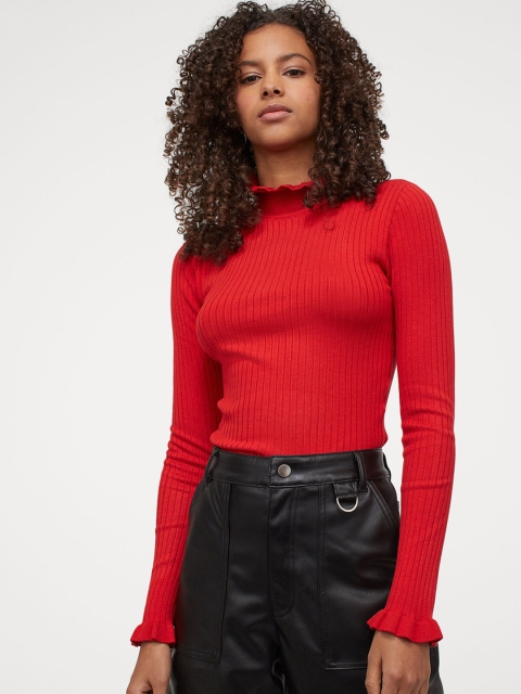 

H&M Women Red Solid Ribbed Top