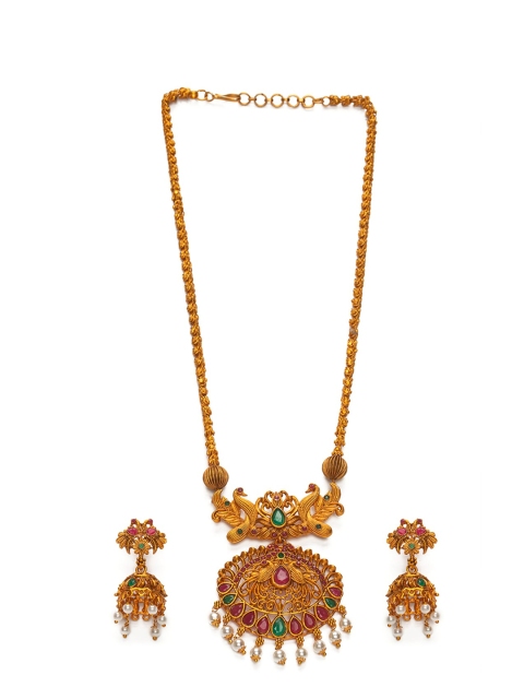 

Alankruthi Gold-Plated & Green Stone Studded Temple Twinkling Unique Jewellery Set