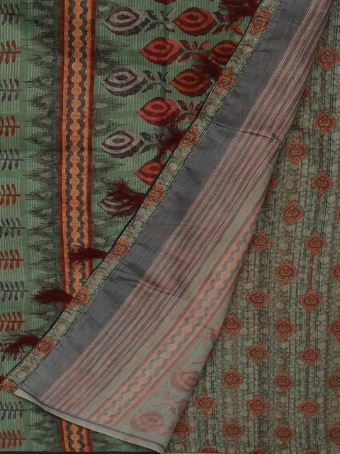 

Pothys Green Pure Cotton Printed Chanderi Saree