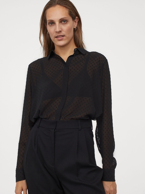 

H&M Women Black Long-Sleeved Blouse