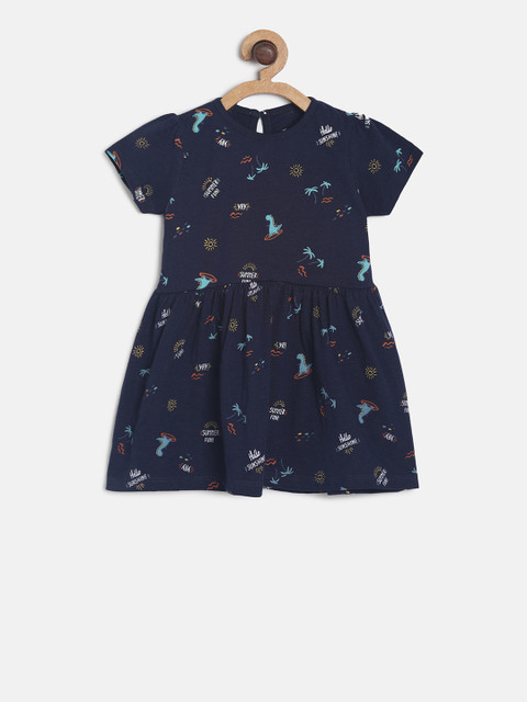 

MINI KLUB Girls Navy Blue Printed Fit and Flare Dress