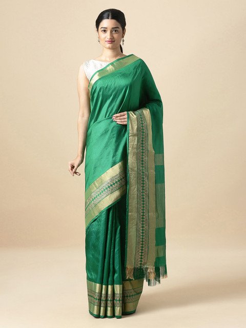 

Taneira Green & Gold-Toned Pure Silk Woven Design Sustainable Saree
