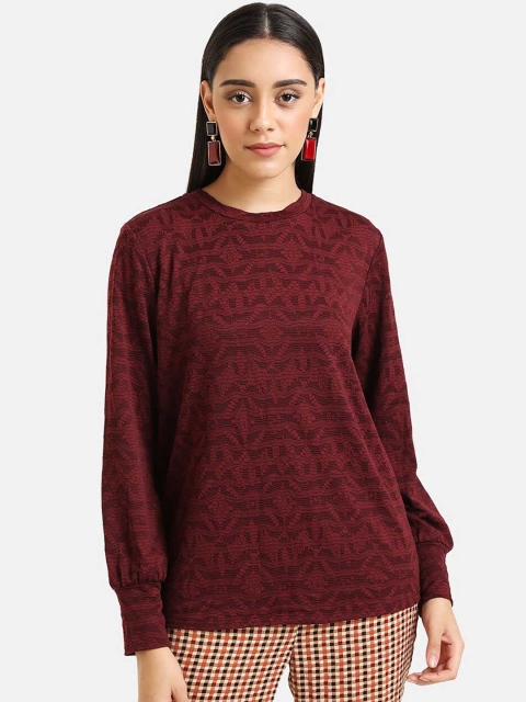 

Kazo Women Maroon Self Design Pullover Sweater