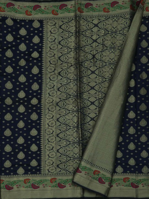 

Pothys Navy Blue & Gold-Coloured Jute Silk Woven Design Saree