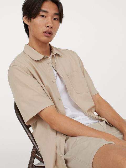 

H&M Beige Short-Sleeved Cotton Shirt