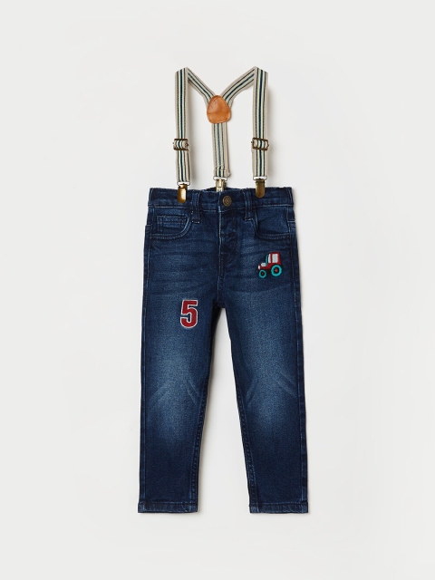 

Juniors by Lifestyle Boys Blue Slim Fit Mid-Rise Clean Look Jeans With Suspenders