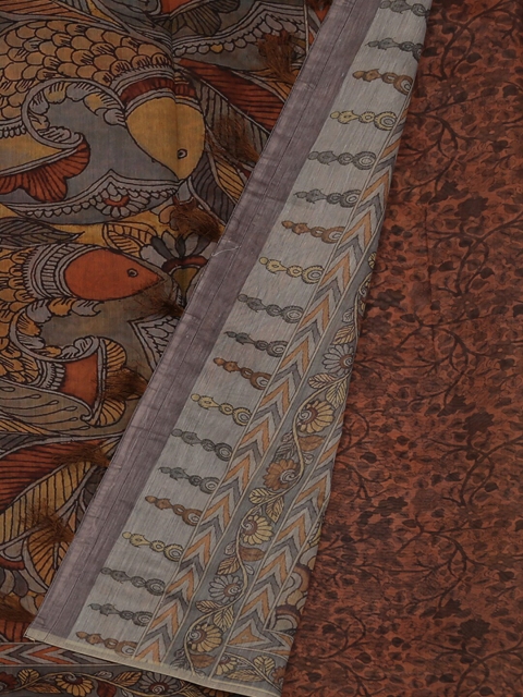 

Pothys Grey & Brown Pure Cotton Printed Chanderi Saree