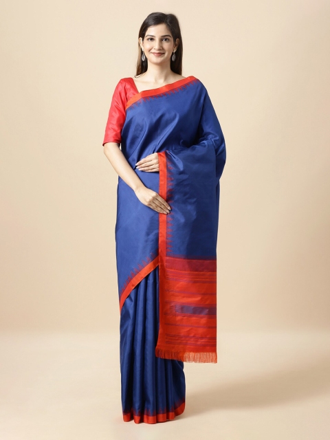 

Taneira Navy Blue Pure Silk Handloom Solid Kanjeevaram Sustainable Saree