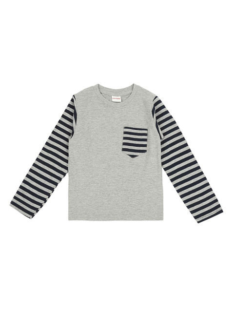 

RAINE AND JAINE Boys Grey Striped Round Neck T-shirt