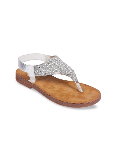 

Sole To Soul Women Silver Embellished T-Strap Flats