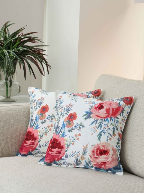 

BLUE BOAT Off-White & Blue Set of 2 Floral Square Cushion Covers