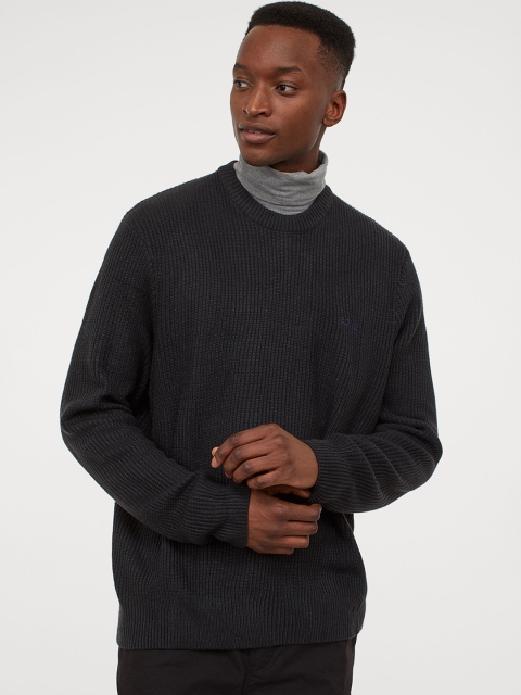 

H&M Men Navy Blue Embroidery-Detail Jumper