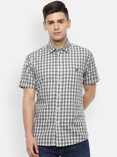 

Louis Philippe Jeans Men White & Green Slim Fit Checked Casual Shirt