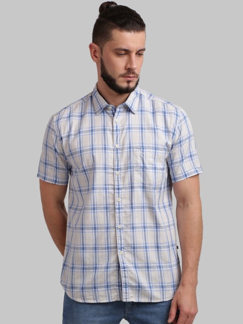 

Parx Men Blue & Off-White Regular Fit Checked Casual Shirt