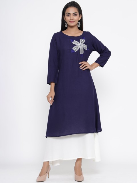 

RANGMAYEE Women Navy Blue Embroidered A-Line Kurta