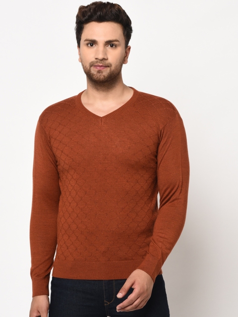 

98 Degree North Men Rust Brown Self Design Marino Wool Pullover Sweater
