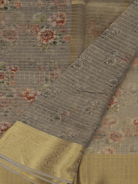

Pothys Grey Printed Tissue Saree
