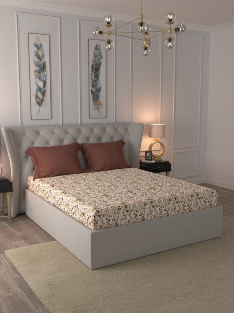 

Trident Beige & Brown Floral 144 TC Cotton 1 King Bedsheet with 2 Pillow Covers