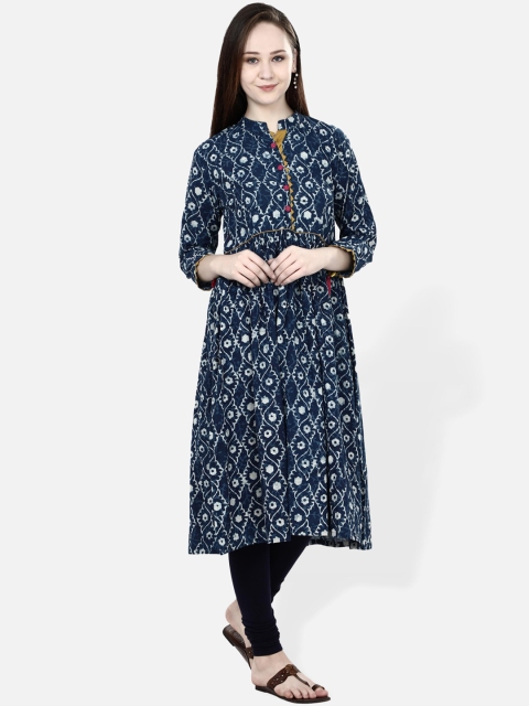 

Molcha Women Blue & White Printed A-Line Kurta