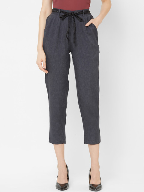 

MISH Women Charcoal Comfort Loose Fit Solid Peg Trousers